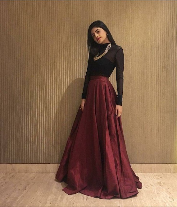 lehenga dress with long top Indo Western Lehenga Choli: Georgette Top, Silk Skirt