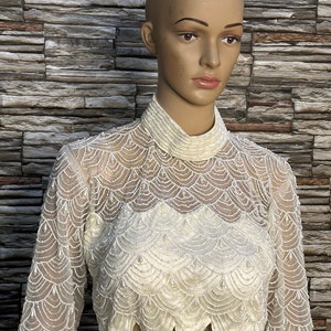 Ivory beaded saree blouse fancy saree blouse for women designer white pearl crop top for saree lehenga made to order
