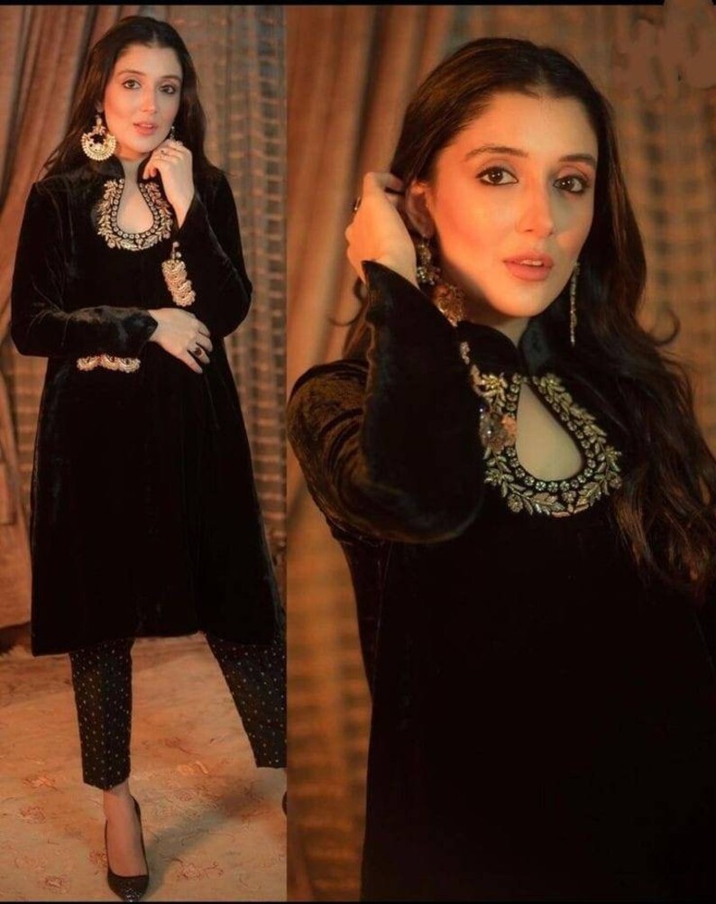 Beautiful Black Velvet Dress With Zardozi Embroidry Party Wear Etsy