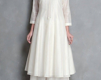 Custom Made White Kurta Plazzo Suit, Indian Salwar Suit