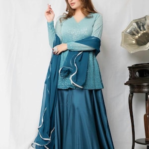 Pakistani shaded sequin sky blue kurta/kaftan/ mehendi sangeet custom made firozi sharara muslim wedding outfit