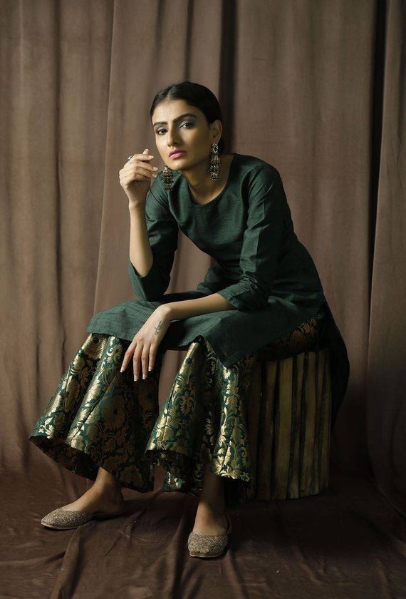 green brocade dress