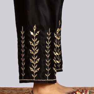Custom made silk pants with embroidery party wear cigerette pants straight raw silk plazzo pants in custom colors