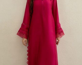 Pink lace work pakistani salwar suit:custom made stylish plazzo suit