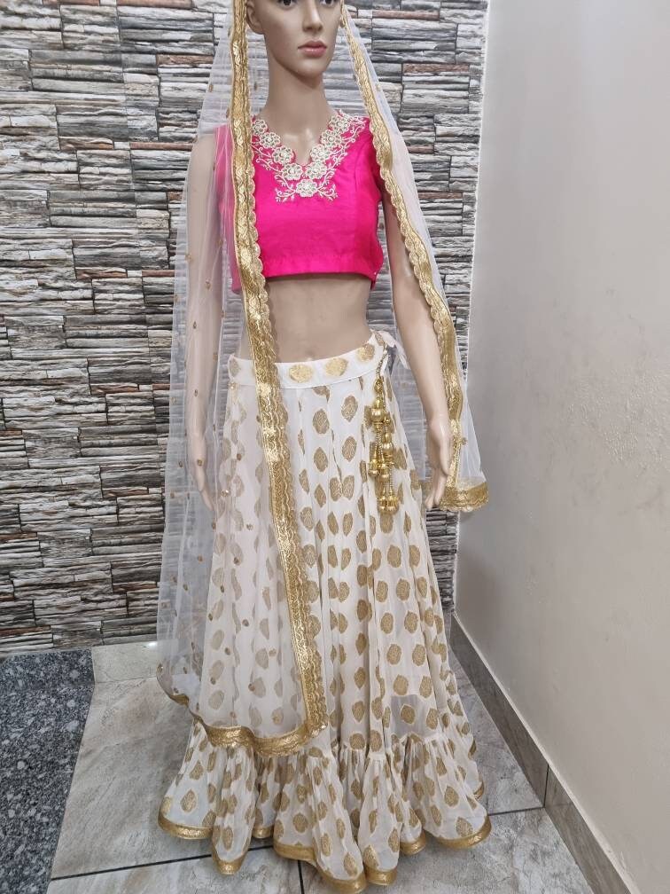 White Ruffle Lehenga Choli With Zardozi Embroided Blouse Full | Etsy