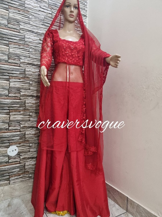 Red indo western dress best sale
