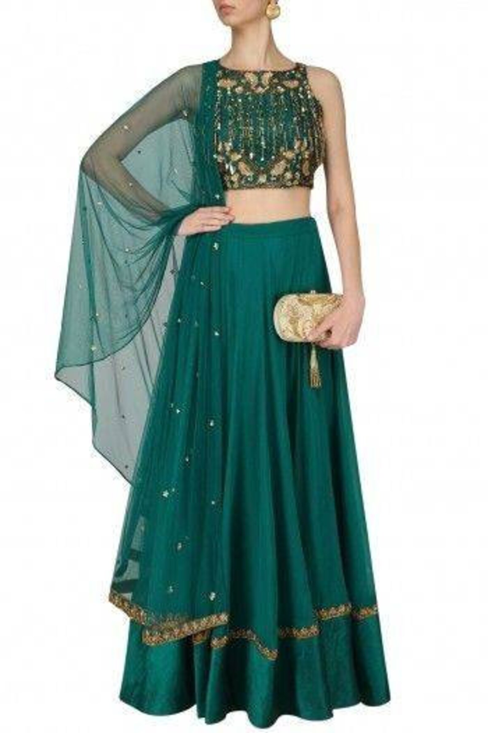 bottle dark green lehenga combination