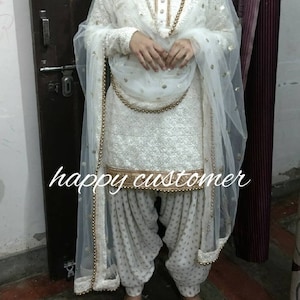Indian pakistani heavy chikankari kurti with patiala pants punjabi salwar suit saree lehenga