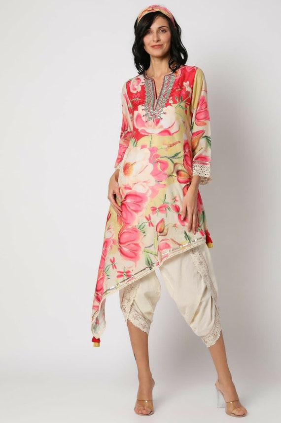 High Low Kurti With Bell Sleeves, Pattern : Printed at Rs 413 / Piece in  Jaipur