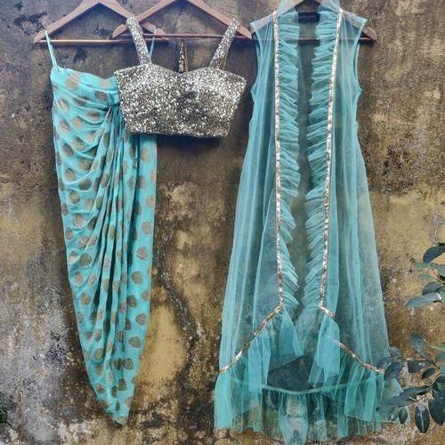 Indian Crop Top With Dhoti Pants and 