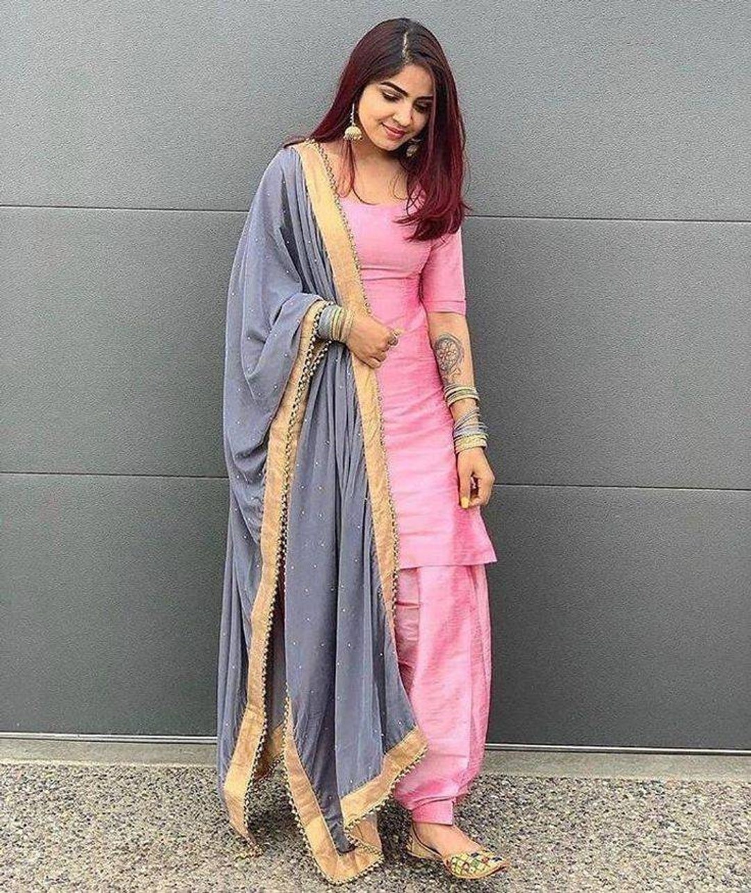 Grey and Pink Color Combination Party Wear Straight Long Suit With Dupatta  :: MY SHOPPY LADIES WEAR