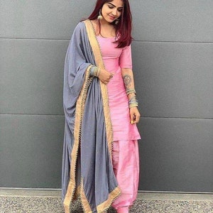 Grey colour punjabi clearance suit