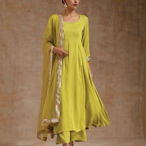 green anarakali outfit with organza dupatta/party wear anarkali for mehendi sangeet bridesmaid/wedding guest outfit