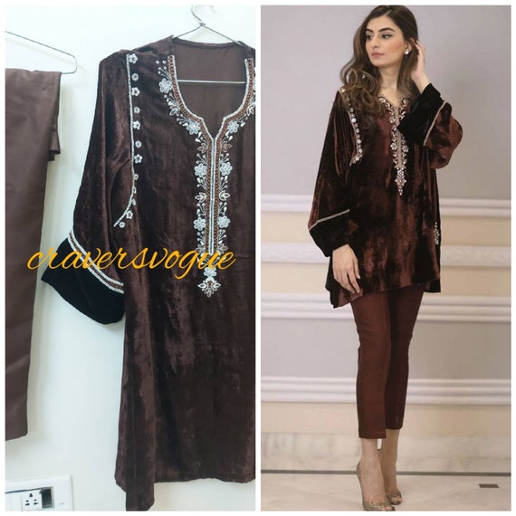 Stylish velvet deals long kurtis