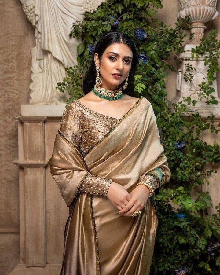 Golden Satin Silk Saree With Heavy Sequin Embroided Blouse Exclusive Custom Made Saree Blouse Lehenga Choli Crop Top Traditional Saree Etsy Canada