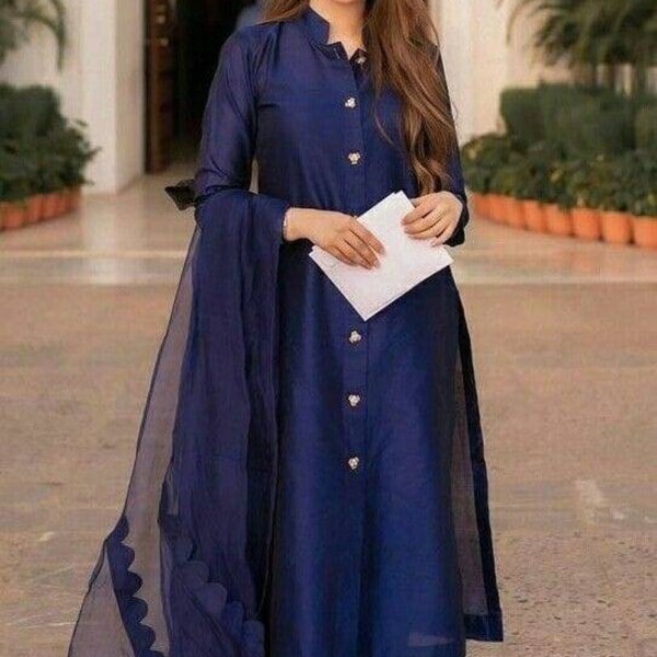 Beautiful navy blue pure organza salwar suit plazzo suit custom made punjabi suit ethnic traditional straight kurti pant set.