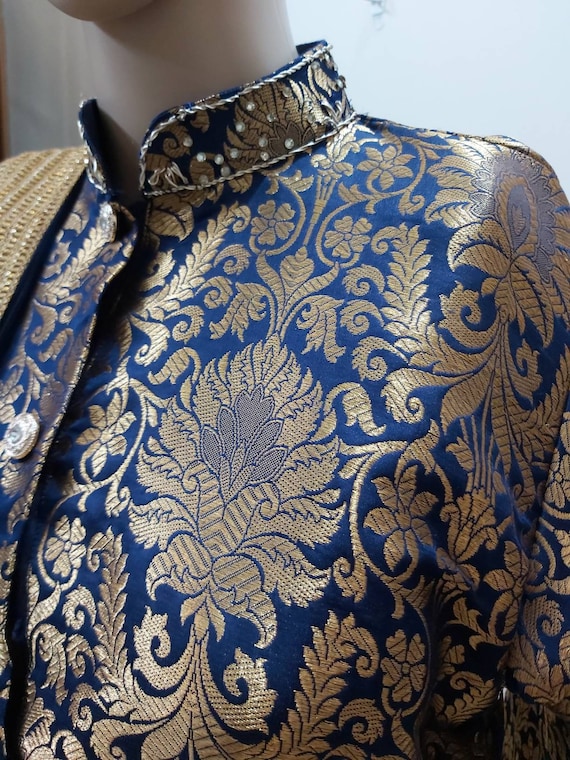 Pure Brocade Indian Designer Sherwani Dress party Wear Salwar Suit saree Punjabi Suit Zardozi Embroided Collar Etsy Canada