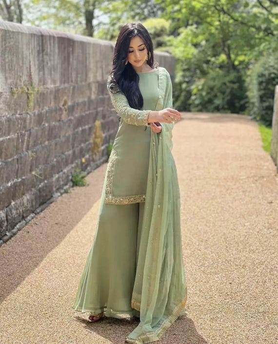 Lavender Eid Party Wear Outfit With Embroided Sleeves and Golden Border Dupatta Eid Party Wear Outfit Sharara Garara Outfit Etsy UK