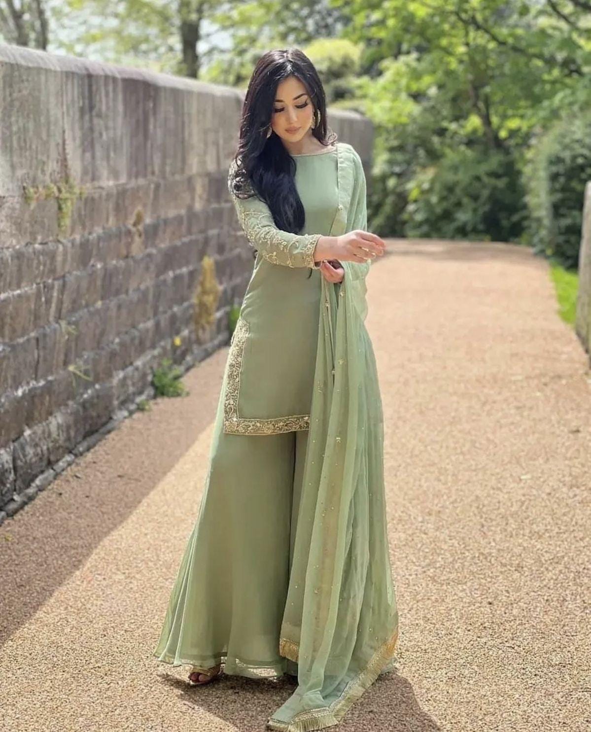 light green sharara dress Emerald Green Women Formal Evening Dress – TANYA BRIDAL main image 1