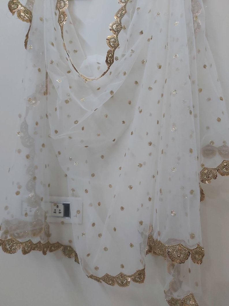 Custom made srquin work net dupattas in custom colors stole scarf shawl embroided dupattas bridal dupatta veil