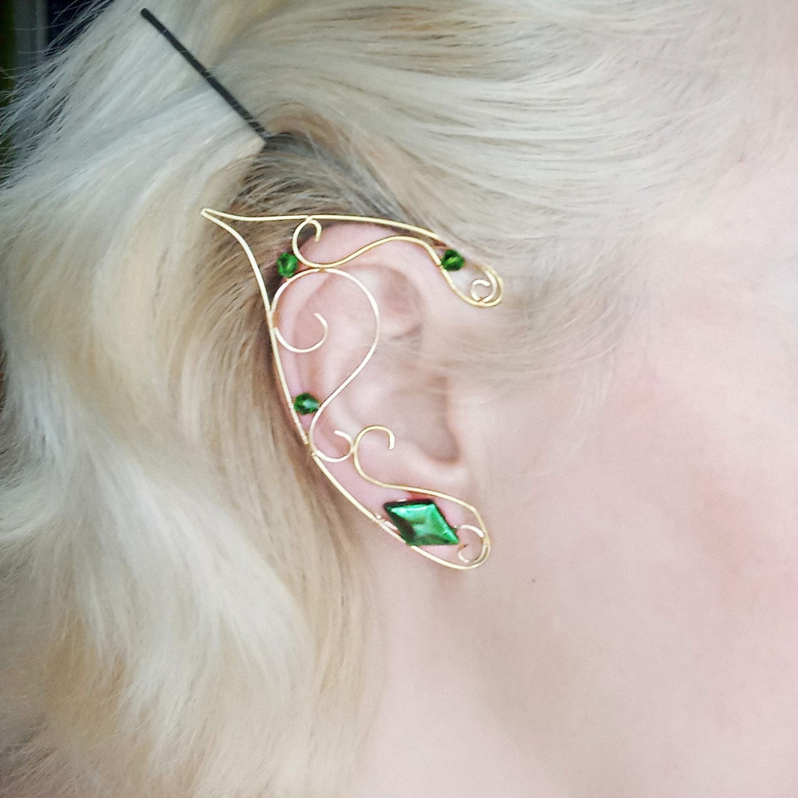 Wire Elf Ears Green Light Elf Ears Jewelry With Swarovski for Etsy