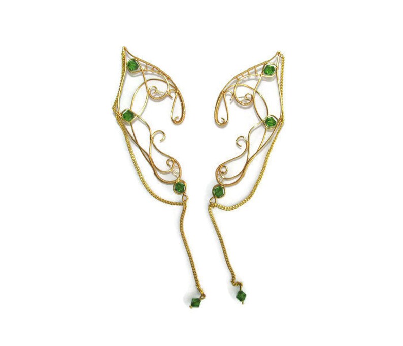 Ancient Wood Elf Ears Wire Elf Ears With Chains and Swarovski Etsy