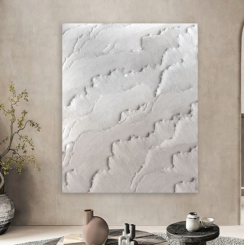 Large textured abstract painting, wabi sabi minimalist wall art. Grey white acrylic on canvas. Palette knife art, plaster drywall artwork. image 4