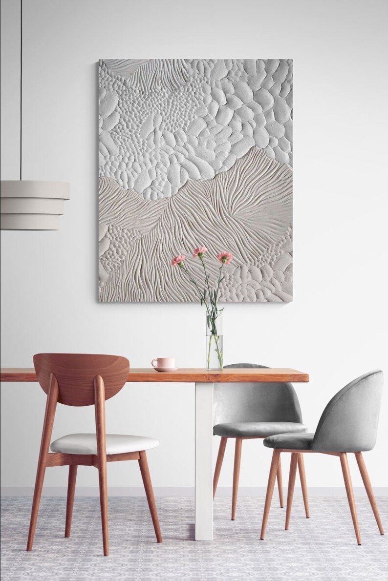 Large White Textured Abstract Painting, Minimalist Wall Art. Wabisabi