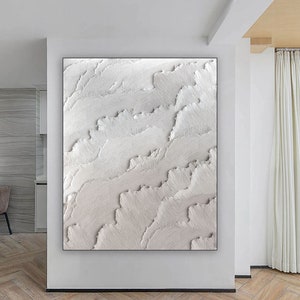 Large textured abstract painting, wabi sabi minimalist wall art. Grey white acrylic on canvas. Palette knife art, plaster drywall artwork. image 1