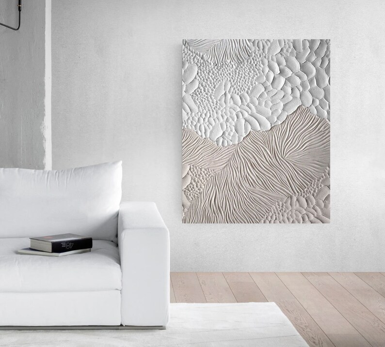 Large White Textured Abstract Painting, Minimalist Wall Art. Wabisabi
