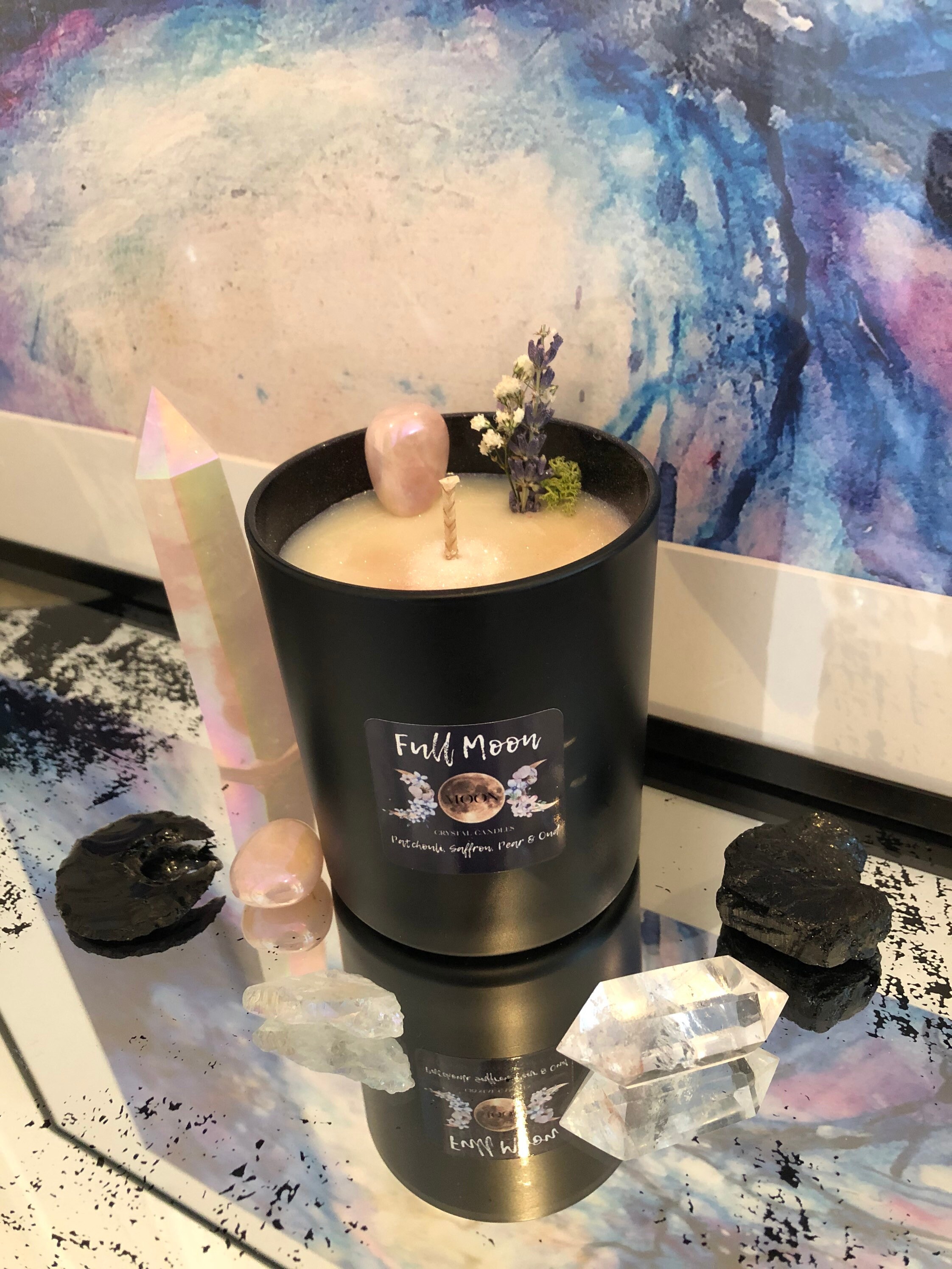 Full Moon Crystal Intention Candle Ritual Candle Moon Etsy