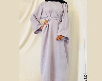 Caftan long sleeves with belt - High quality long and plain women's dress - Artisanal - Lilac color