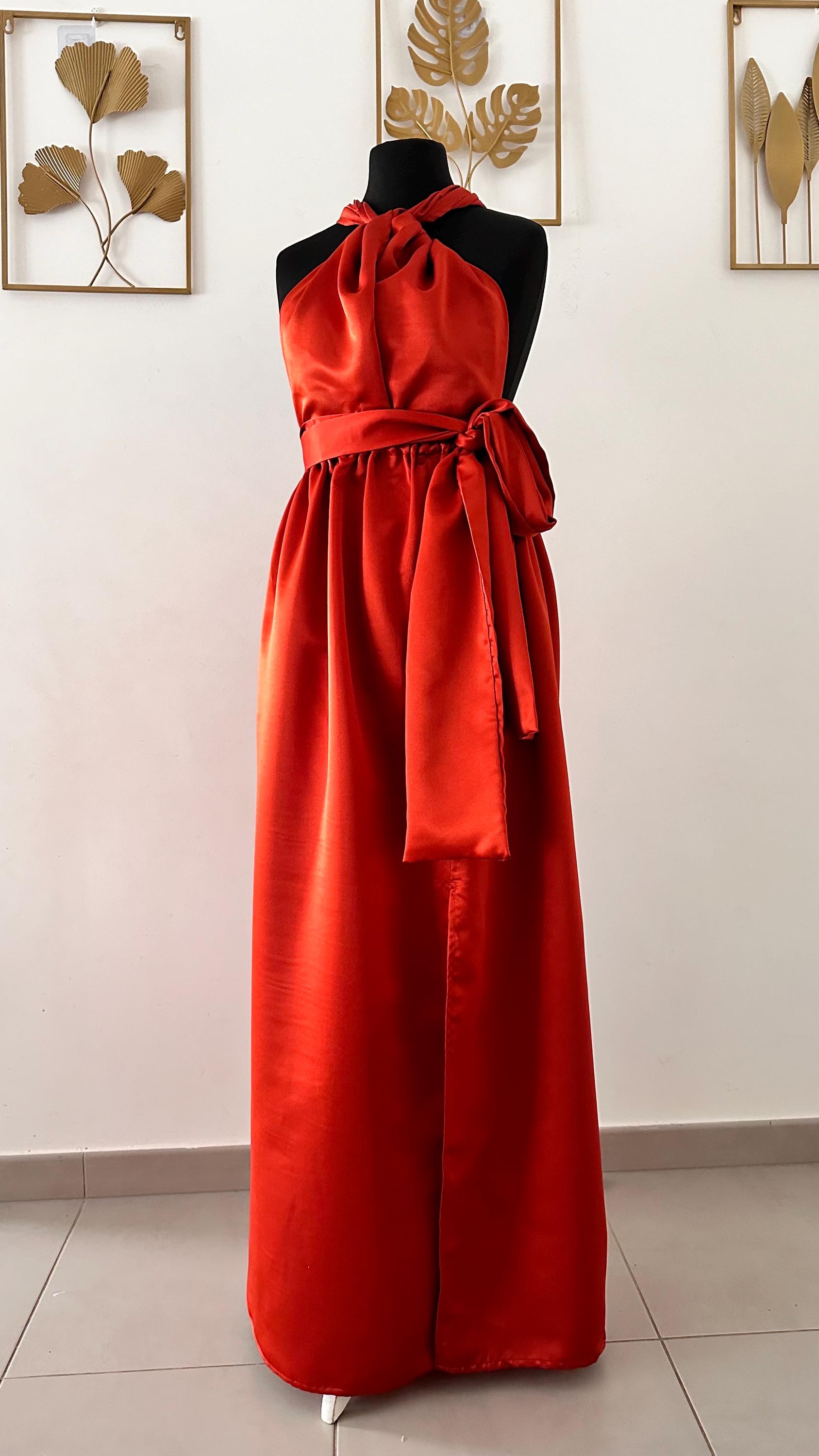 Rust Evening Dress - Rust Satin Bridesmaid Dress - Burnt Orange Dress - Terracotta Infinity Dress - Convertible Dress