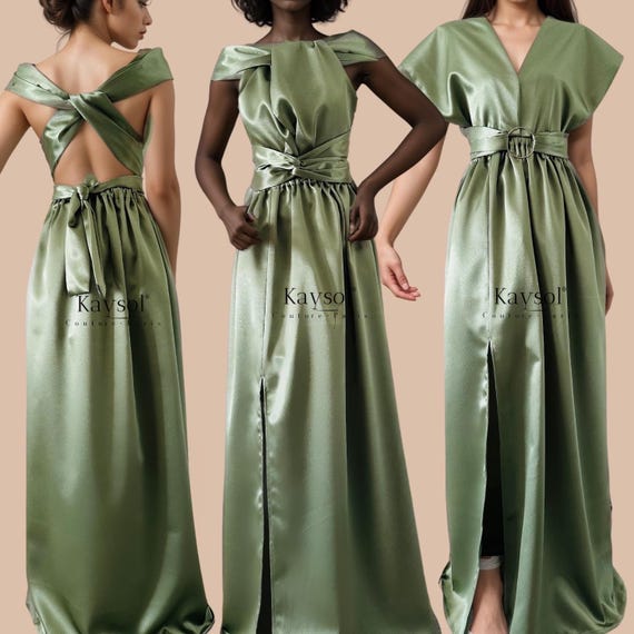 Sage Green Evening Dress - Pistachio Bridesmaid Dress - Satin Prom Dress - Infinity Dress - Convertible Dress - Wedding