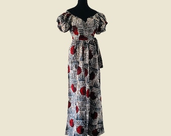 Long flared wax dress - Wax dress Vintage style outfit - Ethnic dress - Ankara model