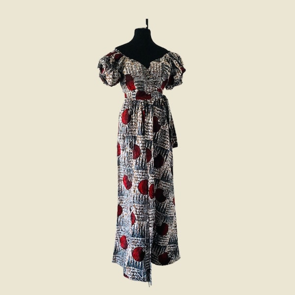 Robe longue évasée en wax -  Robe en wax Tenue style vintage - Robe ethnique  - Modèle  ankara