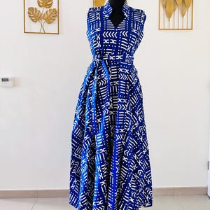 Uitlopende waxjurk - Waxjurk - Vintage etnische jurkjurk - chique Ankara lange jurk - handgemaakt - met zakken - Kleurkeuze - Bogolan