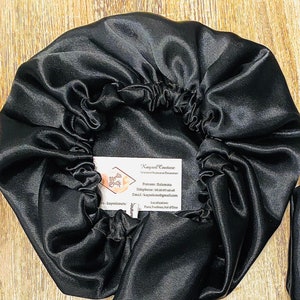 Night cap in plain black satin - high quality protective cap Hair - super support elastic fabric cap