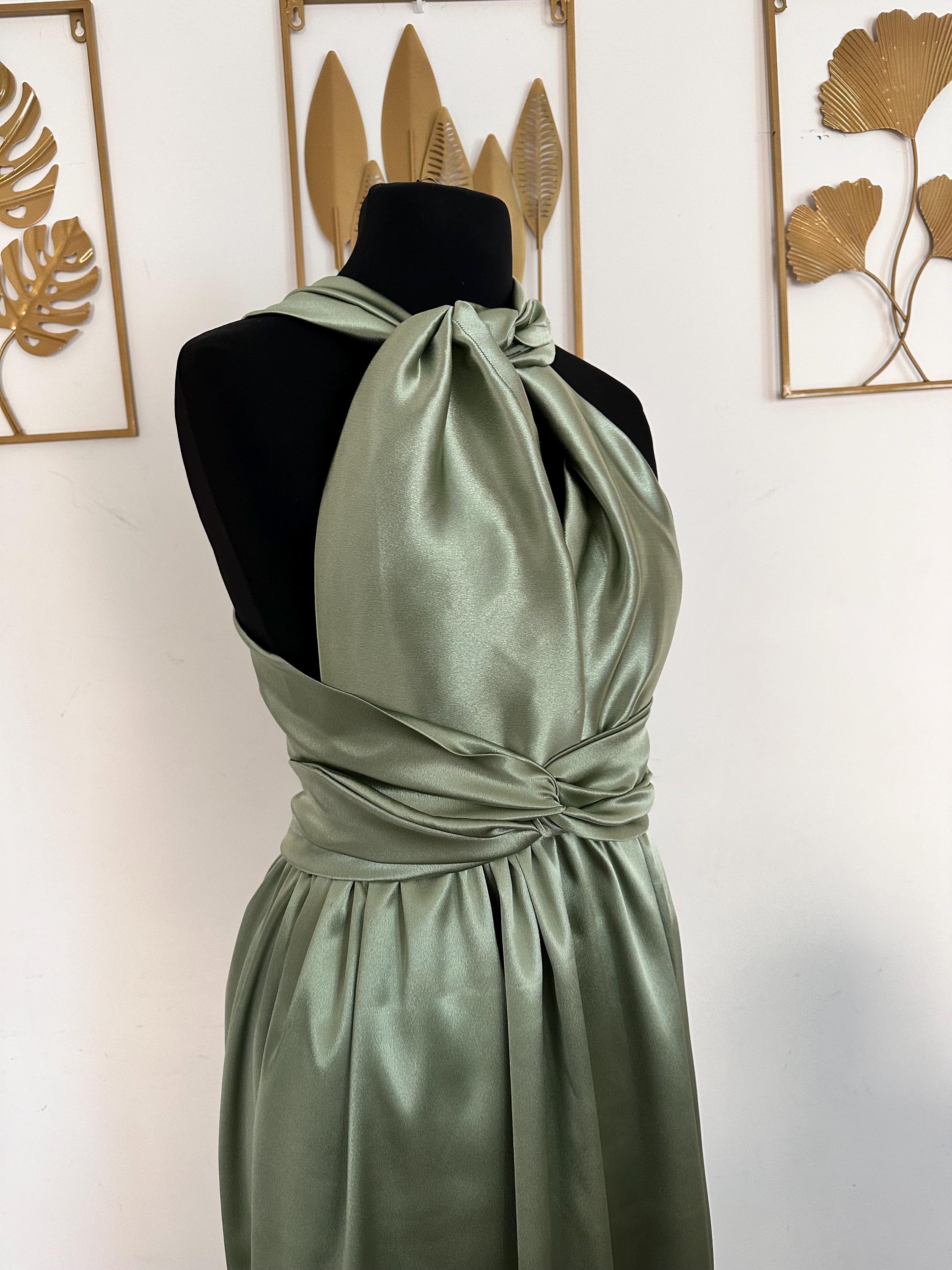 Sage Green Evening Dress - Pistachio Bridesmaid Dress - Satin Prom Dress - Infinity Dress - Convertible Dress - Wedding