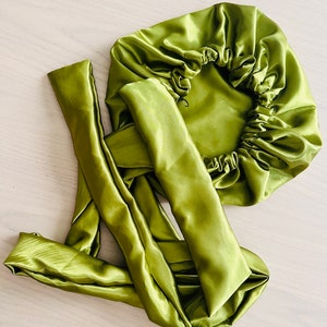Silk turban - Satin night cap - plain Olive green - high quality - protective cap Hair charlotte in fabric -