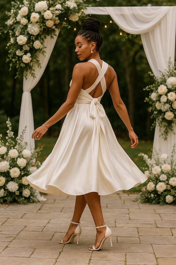 White infinity dress - Minimalist wedding dress - Off-white satin dress