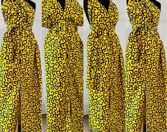 Robe infinity en Wax jaune  - Robe demoiselle d’honneur - Robe de Soirée en wax - robe d’été - robe africaine avec fente à glisser