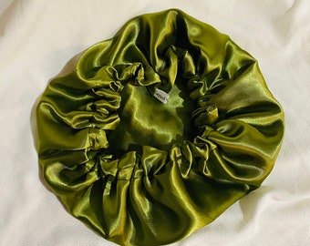 Night cap in plain satin Golden green -high quality -protective cap Hair charlotte fabric - elastic super support