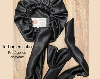 Turban en satin, bonnet pratique, Bonnet de nuit en satin, bonnet protecteur Cheveux, turban avec bande à nouer