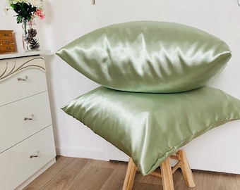 Taie d’oreiller en Satin - Soie luxueuse - Haute de qualité - taie d’oreiller en satin gris clair- Choix de Couleur