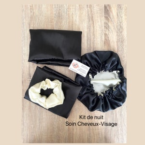 Hair and face care kit - satin pillowcase - satin night cap - Satin hair scrunchie - size color of your choice