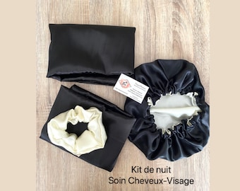 Hair and face care kit - satin pillowcase - satin nightcap - satin hair scrunchie - color size of your choice