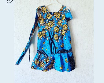 Robe enfant en wax robe petite fille ethnique robe évasée enfant robe épaule découverte robe