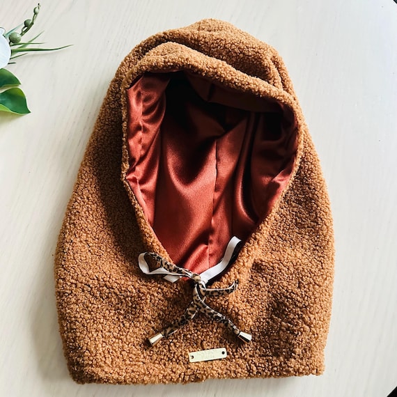 Cagoule chaude doublure Satin Premium | Toucher Soie | Capuche Doublée Satin Protectrice Cheveux | moumoute Chaude  |  Capuche Femme Hiver