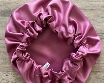 Bonnet de nuit en satin uni Bois de rose haute qualité bonnet protecteur Cheveux charlotte en tissu élastique super maintien